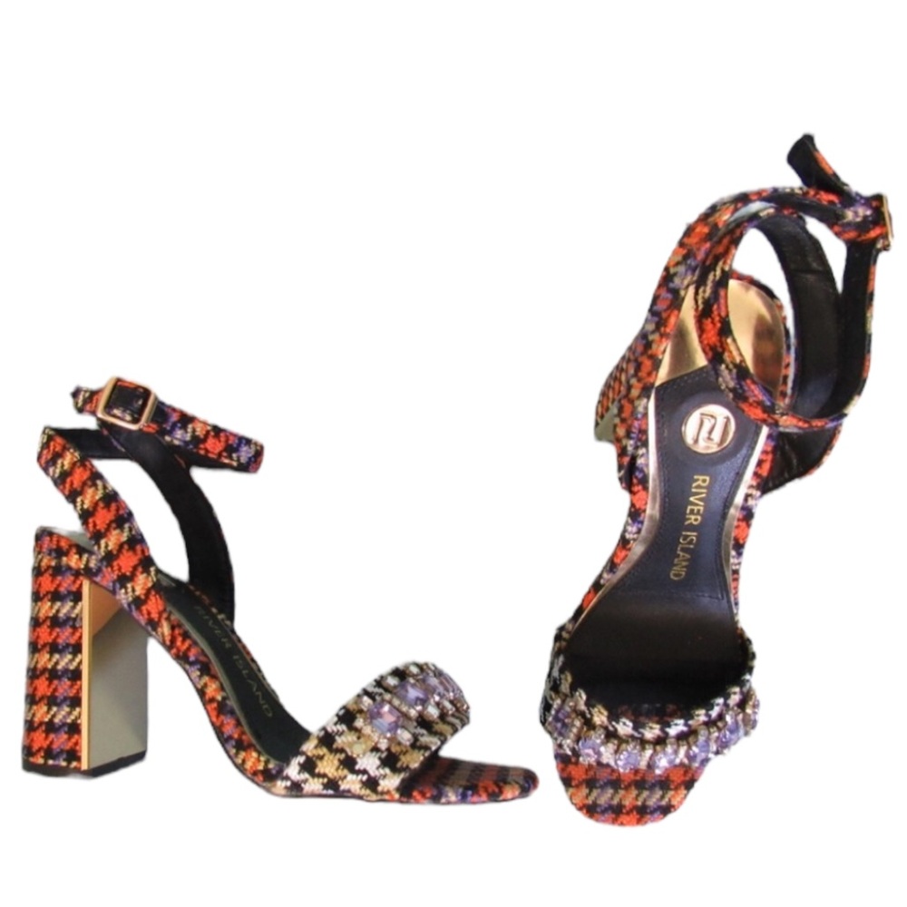 Black Orange Embellished Statement Heels Size 5 River Island Party Wedding